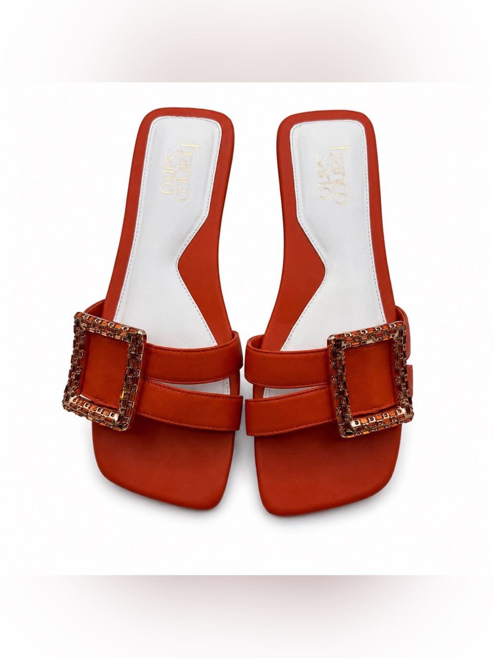 Franco Sarto Nalani Orange Embellished Slide Sandals Square Toe Flat Slip-On - Picture 6 of 17